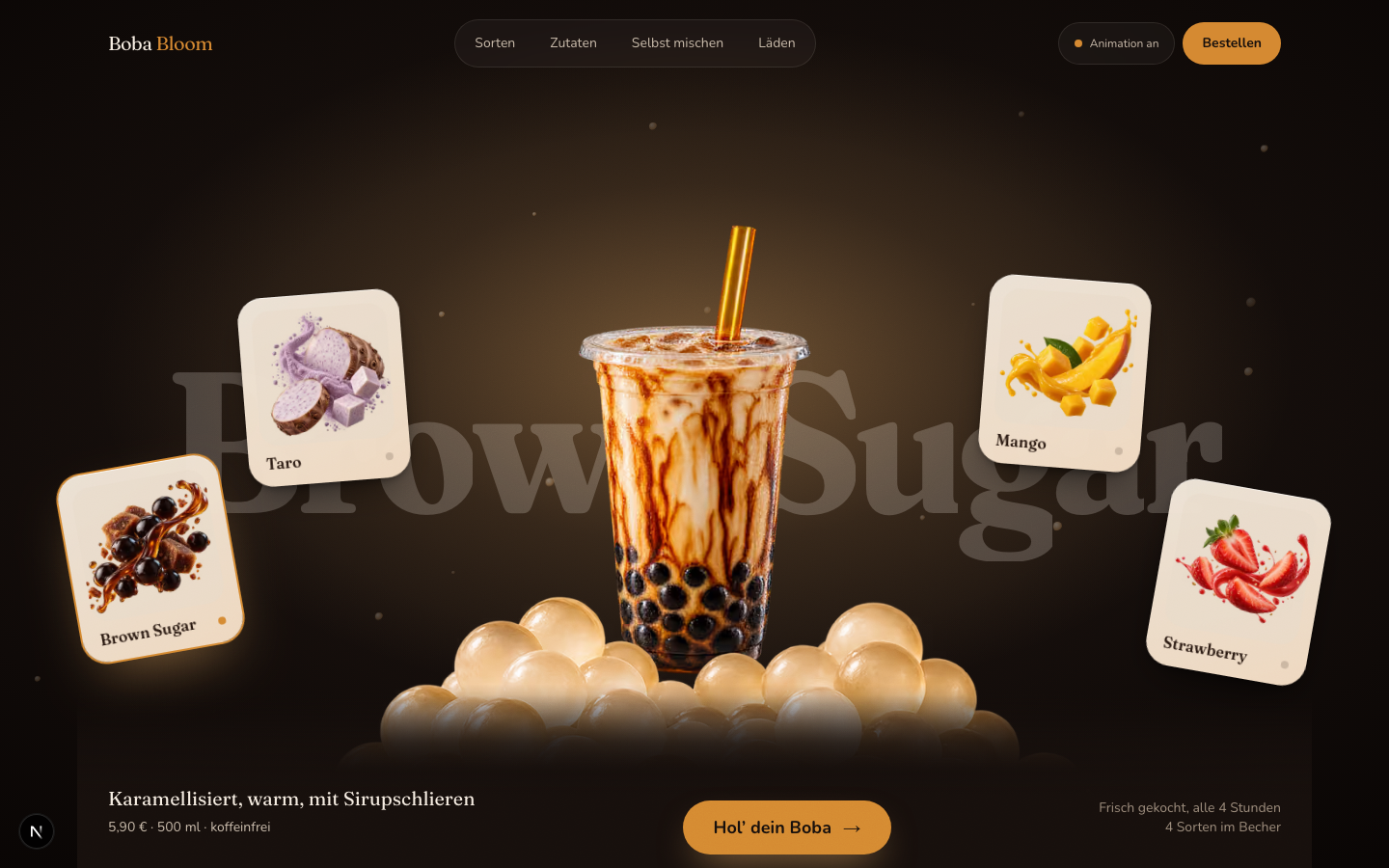 Startseite der Website von Boba Bloom