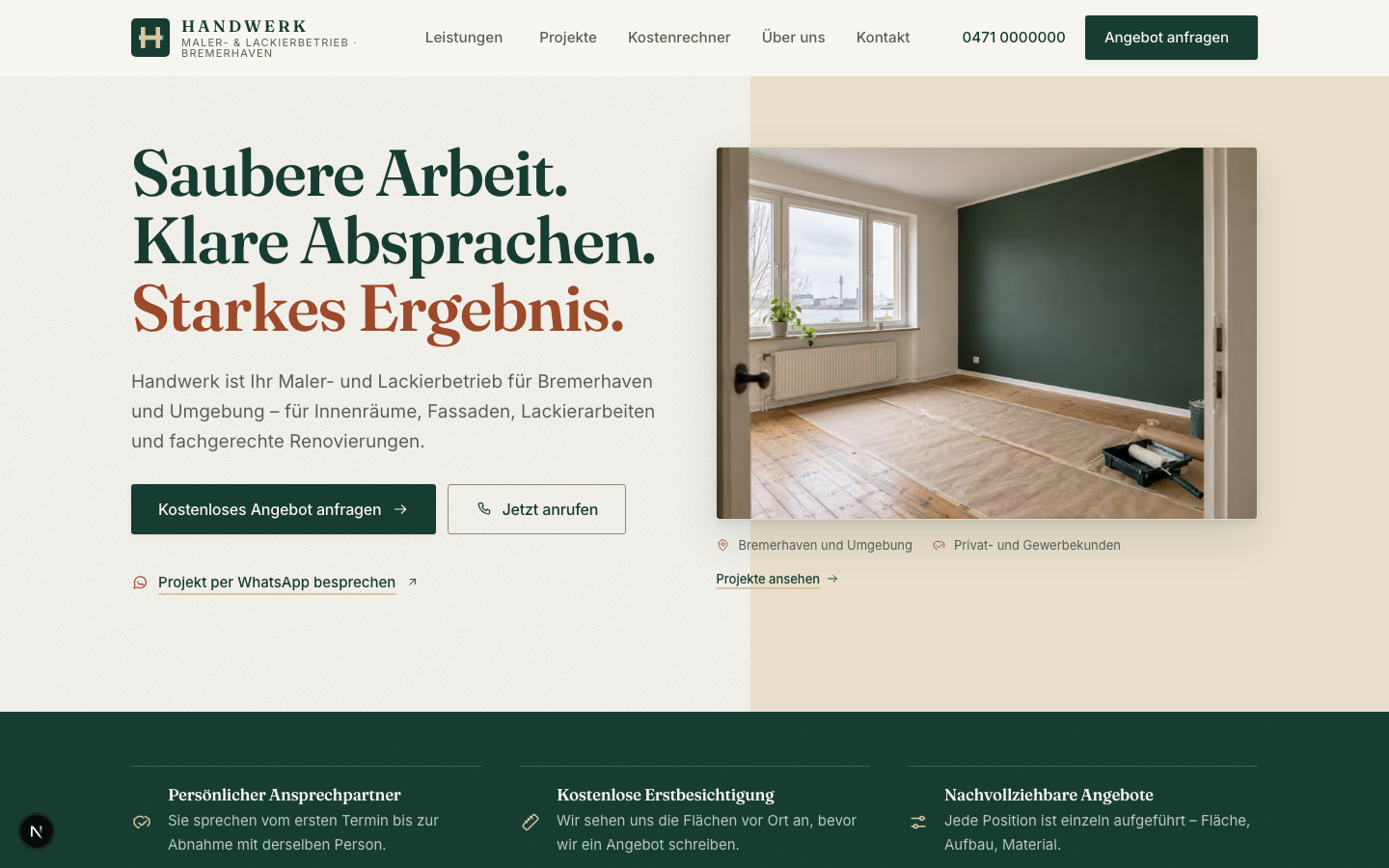 Startseite der Website von Handwerk — Maler- & Lackierbetrieb