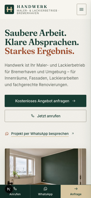 Mobile Ansicht der Website von Handwerk — Maler- & Lackierbetrieb